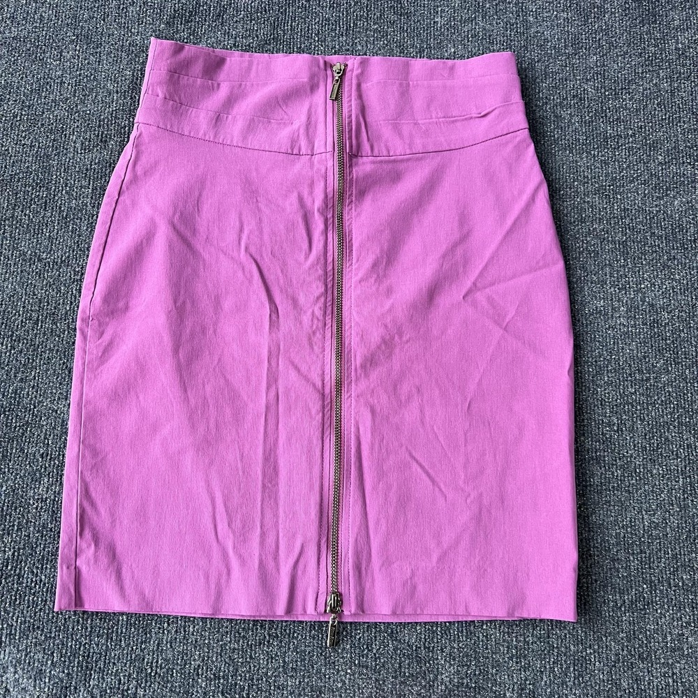 Bisou Bisou Skirt Womens 8 Purple Exposed Front Zip Pencil Stretch Rayon Nylon
